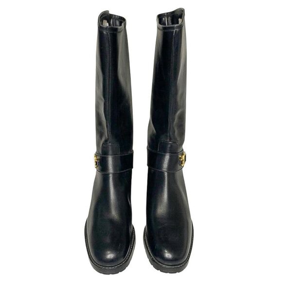 Gucci Tall Black Leather Pull On Riding Boots Size 7.5 Chunky Block Heel - Picture 2 of 12